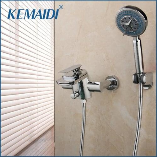 KEMAIDI Polished Chrome Rainfall Bathroom Handheld Shower Head Faucet Bathroom Control Mixer Wall Mounted Shower Set Faucet