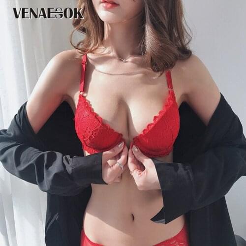 Sexy Lace Underwear Set Y-line Straps Fashion Brand Front Closure Bra Set Push-up Thick Blue VS Bra and Panties Sets Lingerie