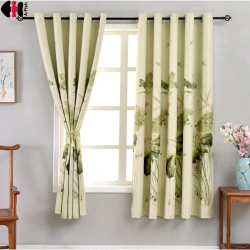 1 PCS W100xL200cm Green Lotus Leaf Short Curtain For Kids Room Half Shading Small Window Kitchen Drapes PC004C