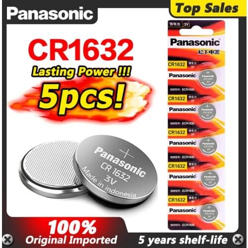 PANASONIC 5pcs cr1632 3v button battery computer watch coin car toy lithium battery BR1632 ECR1632 DL1632 KCR1632 LM1632 KL1632