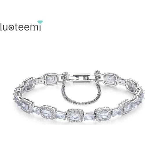 LUOTEEMI Square Stone Tennis Bracelet Charm Cubic Zircon Bracelets Fashion Jewelry for Women Wedding Dating Christmas Gifts