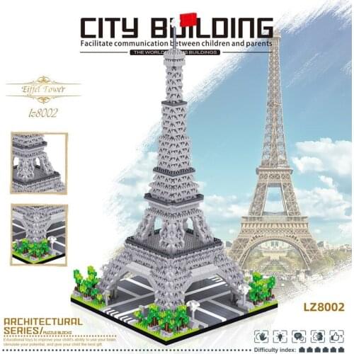 No.8002# World Architecture France Paris Eiffel Tower Model Diamond Bricks Building Blocks Toy For Children Birthday Present