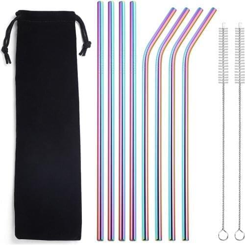 11Pcs Reusable Drinking Straws 304 Stainless Steel Metal Straws with Brush for Beverage Milk Tea Bar Party Accessories