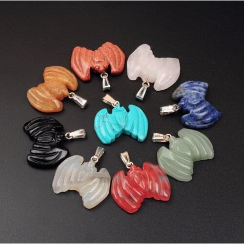 Fashion Jewelry Multicolored Vampire Bat Men Pendant Vintage Gothic Crystal Pink Quartz Blue Sodalite Charms Random Colors