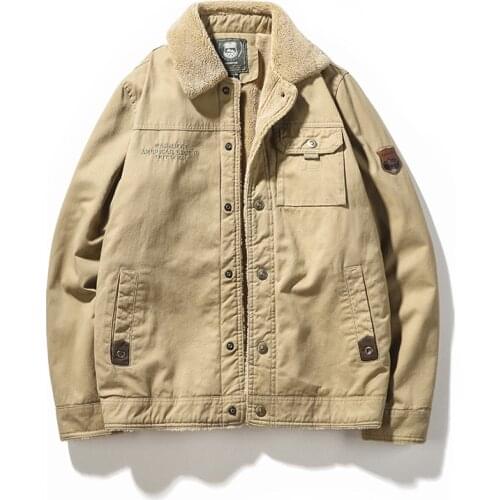 Men 2021Winter Bomber Jacket Men Plus velvet thickening Mens Lamb Wool Coats Warm Fur Collar Business Casual Water Wash Clothes