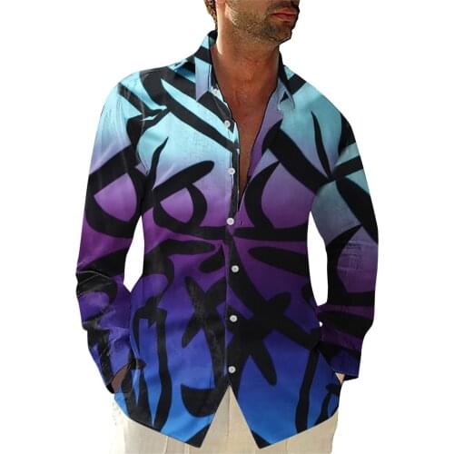 Male Vintage Ethnic Printing Shirt Summer Goth Harajuku Long Sleeve Blusas Oversized Vacation Buttons Top Basic Lapels Cardigan