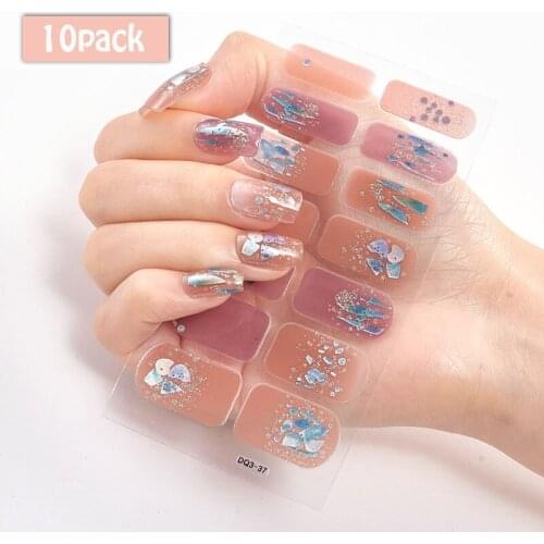 10pcs/pack Full Nail Art Wraps Multi-pattern Glitter Powders Decals 14Tips Nail Sticker Set Decorations Slider Tattoo Manicure