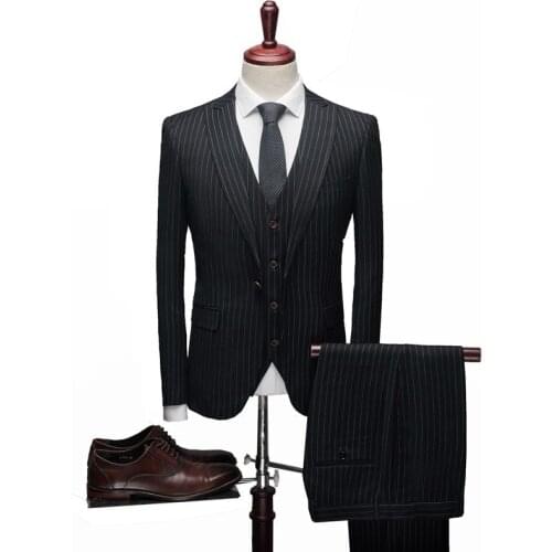 New Mens Suits Designers 2020 Slim Fit Striped High Quality Wedding Dress 3 Pieces Mens Suits With Pants Costume Homme Mariage
