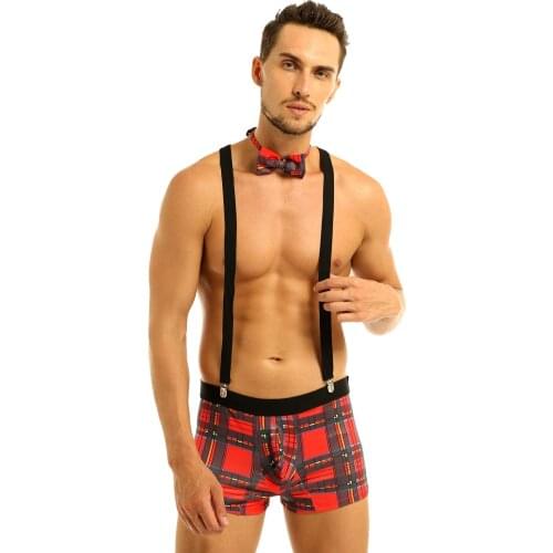 Novelty Sexy Men Waiter Lingerie Tuxedo Tux Stripper Boxer Briefs Homme Mens Sexy Suspenders Bodysuit Bow Tie Performance Cloth