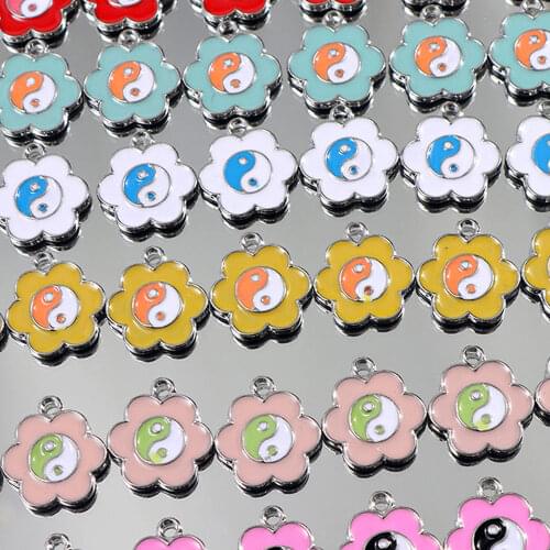New Cute Enamel Tai Chi Bagua Alloy Flower Charms Gold Silver Color Metal Yin Yang Tai Chi Charms For DIY Earrings Accessories