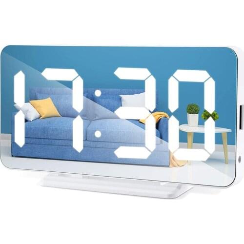 New Digital Alarm Clock with 6.5 Inches Large Mirrored LED Display, USB Charger Port, Brightness Adjustable, Snooze Function