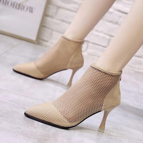 New Women High Heels Pointed Toe Single Shoes Female Sexy Mesh Spring Trendy Nightclub Wedding Party Summer Woman Shoes W37-10