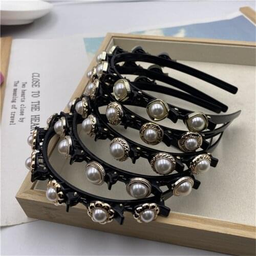 Pearls Hairhoop Elegant Women Headhoop Double Bangs Hairstyle Make Up Hairclips Hair Accessories