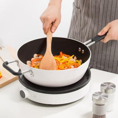 Thickened aluminum alloy non stick frying pan fashion Chinese pure color wok household simple induction cooker flat saucepan