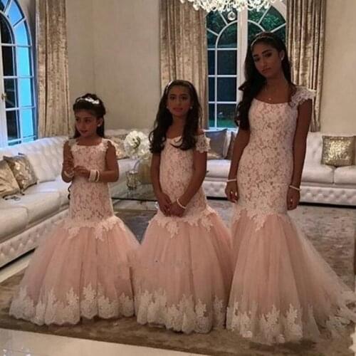 Popular Flower Girl Dresses for Wedding Cute Little Girl Dresses Lace Floor Length Kids Formal Wear Tulle Mermaid