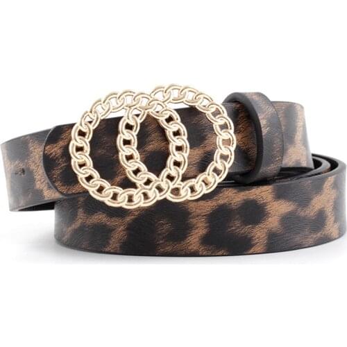 2020 Vintage Leopard Womens Belt Black White Brown Pink Wide Leather Belt Double Rings Buckles WaistBelts for Women Dress Strap