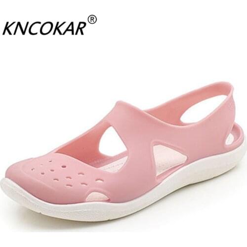 KNCOKAR Women New Non-Slip Soft Bottom Jelly Baotou Beach Sandals Plastic Sandals Womens Summer Women Sandals X1128