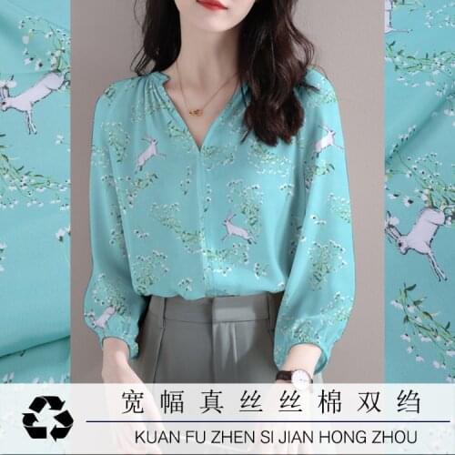 Cute little rabbit digital printing silk cotton crepe de chine fabric summer mulberry silk shirt dress fabric