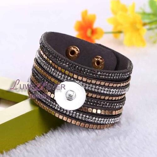 High quality 040 Rock style Korean velvet Rhinestone Retro Bracelet Snap Button Jewelry Charm Jewelry For Women(fit 18mm button)