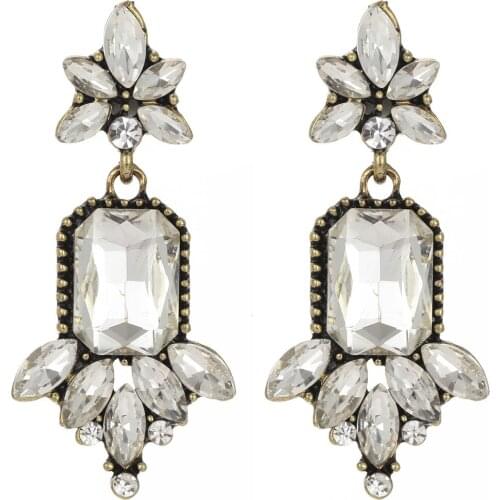 YaYi Jewelry Fashion BOHO White Glass Crystal Rhinestone Dangle Women Ancient Gold Color Wear Ear Band Long Tassel Earrings