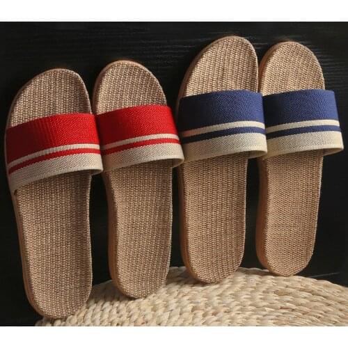 Womens/Mens Summer Linen Sandals Fashion Stripes Couple Slippers Ladies/Male Indoor Home Shoes Bathroom Slides Female Flip Flops
