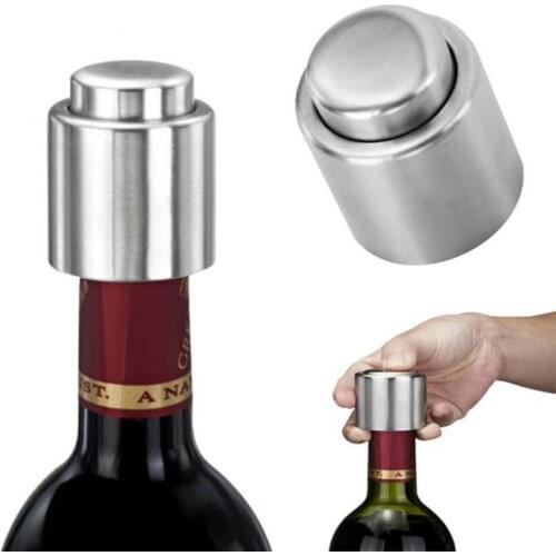 1pcs Bottle Stopper For Champagne Sealer Caps Elegant Silver Stainless Steel Red Wine Stopper Vacuum Protector Seal Sealant Pump