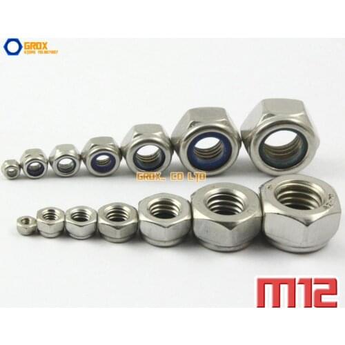 10 Pieces M12 304 Stainless Steel Metric Thread Hexagon Nyloc Nut Nylon Lock Nuts DIN985