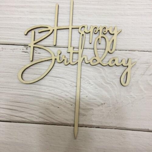 20pcs 2019 new shape wood happy birthday party decorations happy birthday cake topper