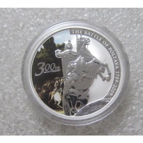 Tuvalu 2009 300th Anniversary of the Battle of Poltava Colored 1 Oz Silver Proof Coin Real Rare Silver Original Coin Collection
