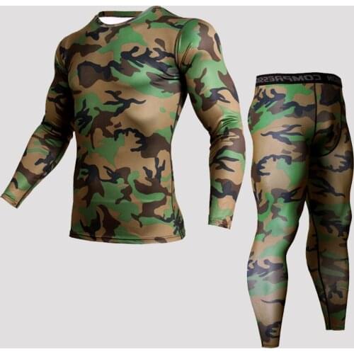 2018 Tracksuit Men Compression MMA Long sleeve t shirt Rash Guard kit Camouflage Sweatshirt leggings Fitness Thermal Running set