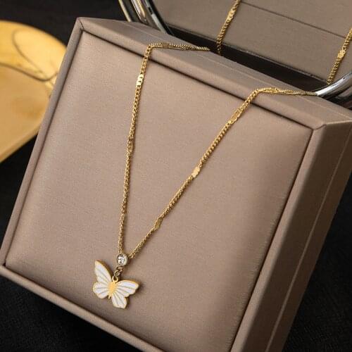 316L Stainless Steel New Fashion Upscale Jewelry Embedded Zircon Butterfly Charms Chain Choker Necklaces & Pendants For Women