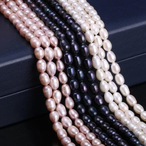 5-6mm Natural Freshwater Cultured Pearls Beaded Rice Shape Loose Beads for DIY Charm Bracelet Necklace Jewelry Making Strand 13"
