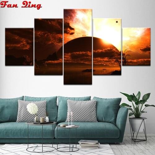 5 pcs Wall art Full Square/Round Drill 5D DIY Diamond Painting Sunset lake tree diamond Embroidery Cross Stitch 3D Home Decor