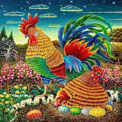 DIY Diamond Mosaic Rooster & Hens Chicken Needlework Full Square Diamond Painting Cross Stitch Diamond Crystal Wall Art