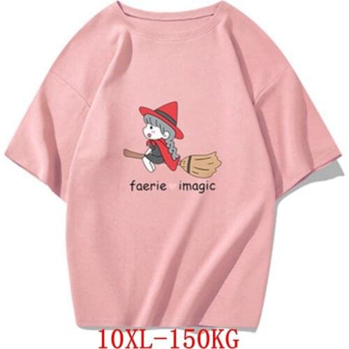 ANGINANA Large size womens T-shirt plus size 9XL 10XL summer round neck short sleeve loose black and white red big T-shirt top