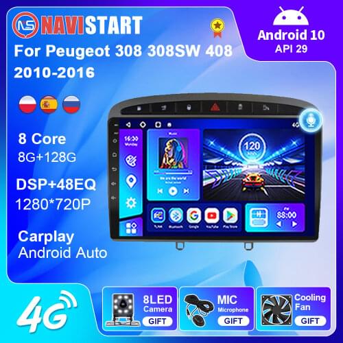 6G 128G Car Radio for Peugeot 308 308W 408 2010-2016 Navigation GPS Stereo 2 Din Android 10.0 Autoradio Multimedia DVD Player