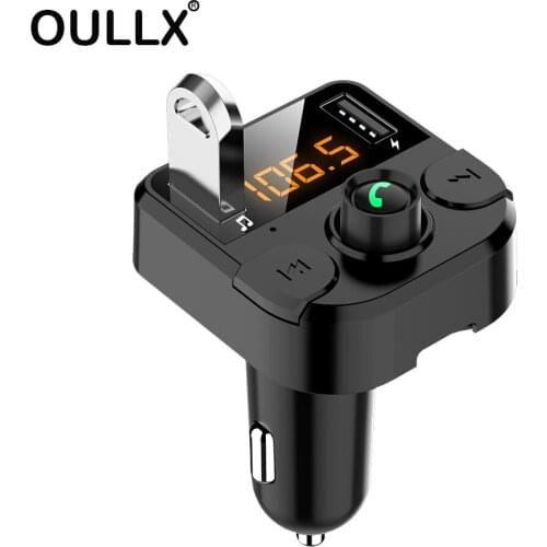 OULLX 2.1A 1A Dual USB Car Charger Bluetooth 5.0 Car Kit Wireless FM Transmitter Handsfree Calling A2DP Music Playing