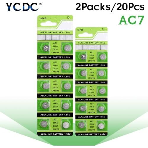 YCDC 20pcs AG7 Alkaline Batteries G7 LR57 LR926 SR926W 395 Coin Button Cell 1.55V Watch Remote Battery Single Use
