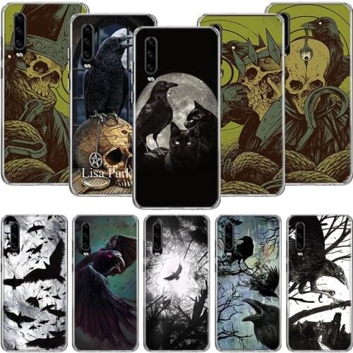 Crow Raven Dark Skull Phone Case For Huawei P30 P40 P20 P10 Mate 20 10 30 Lite Pro P Smart Z Plus Printing Cover Coque Shell