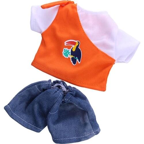 6xOrange T-shirt Short Jeans Pants for 14'' Wishers Doll