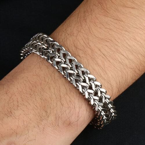 Men Stainless Steel Bracelet Bangle Gothic Punk Wide Chain Link Bracelet Hip Hip Male Party Rock Jewelry Charm Gift