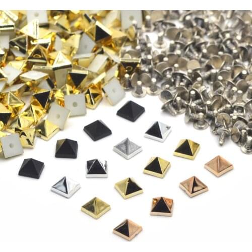 KALASO 100Sets Silver Black Rosegold Gold Plated Acrylic Pyramid Square Punk Studs Rivets Spikes for Shoes Bag Garment Decor 6mm