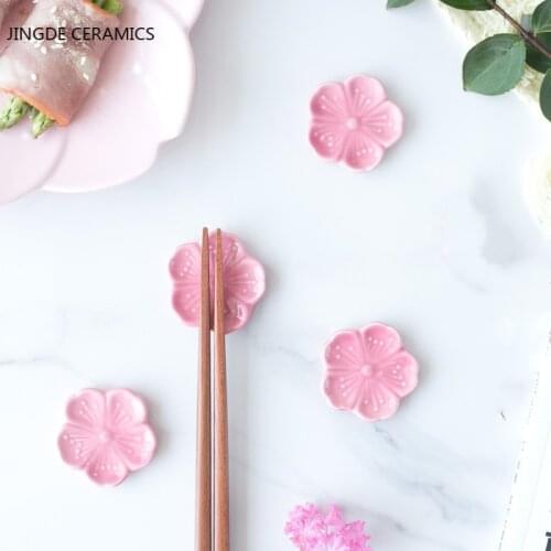 3pcs Japanese-style Cherry Blossom Ceramic Shelf Prevents Chopsticks Holder Slipping Off Handicraft Home Decor Ornaments