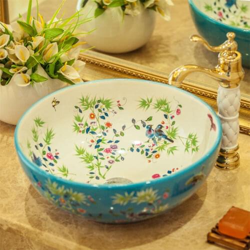 Chinese wash basin sink ceramic basin sink Jingdezhen washing basin Art Counter Top bathroom ceramic sinks above counter basin