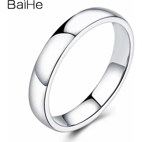 BAIHE Solid 18K White Gold Engagement Ring Trendy Fine Jewelry Couple ring Elegant unirque Wedding Band Ring Man Ring for Women