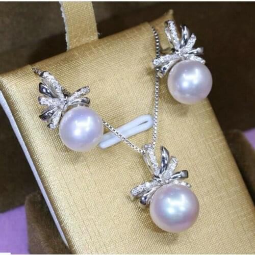 Set of 10-11mm south sea round white pearl necklace &earring