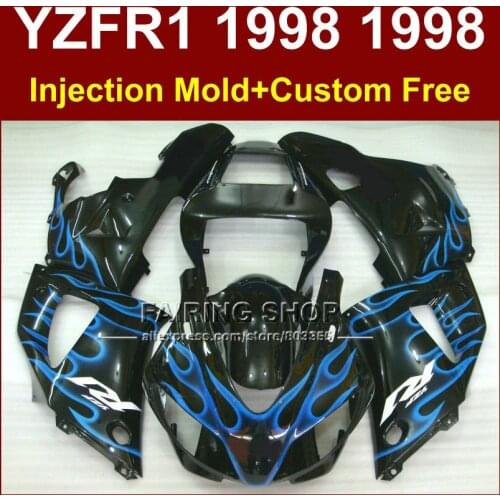Injection molding motorcycle fairings kit for YAMAHA 1998 1999 YZFR1 YZF R1 YZF1000 98 99 blue flame in black fairing parts
