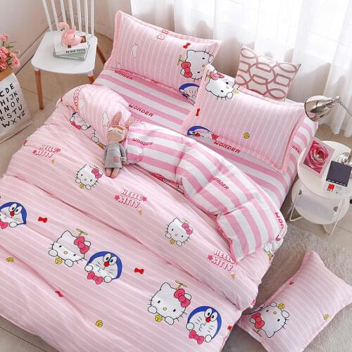 Flamingo forest leaves grids stripes Bedding Set pastoral style 4/3pcs Duvet Cover Sets Soft Polyester Bed Linen Flat Bed Sheet