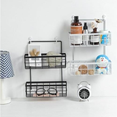 Wrought Iron Double-layer Net Basket Wall Hanging Storage Shelf Kitchen Storage Rack Bathroom Toiletries Storage Wall Organizer