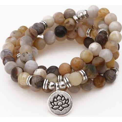 Red 108 beads 8mm elastic adjustable Lotus life tree Buddha OM eye Chakra Reiki agate Onyx Bracelet necklace uyij5